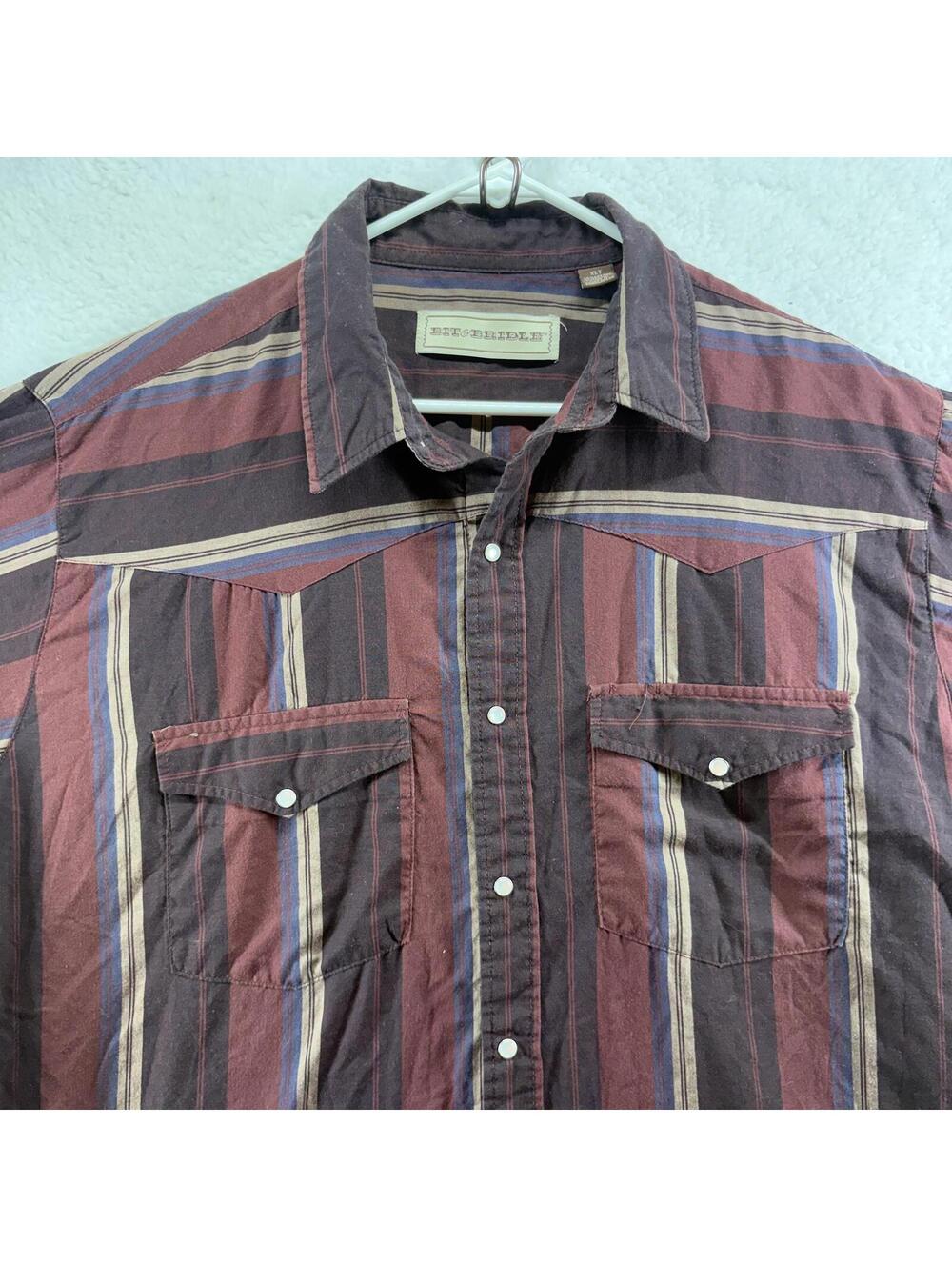 Bit & Bridle Pearlsnap Long Sleeve Shirt Mens XLT Red Striped Western Cowboy